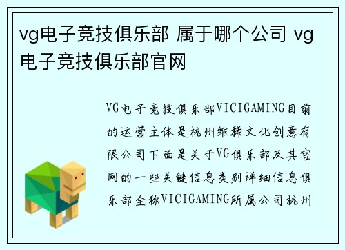vg电子竞技俱乐部 属于哪个公司 vg电子竞技俱乐部官网